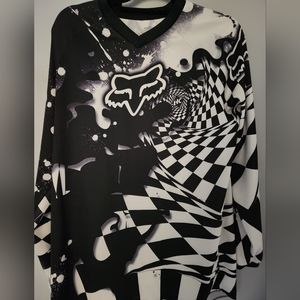 FOX Racing Black & White LS Knit Shirt Size LARGE